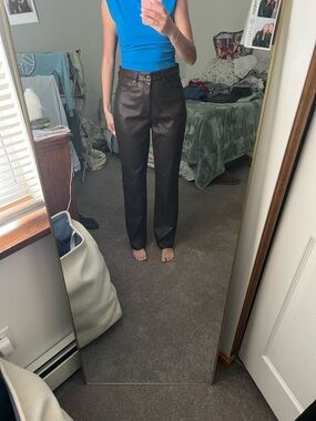 Super High Rise Modern  Straight-Leg Faux Leather Pants - Dark Brown